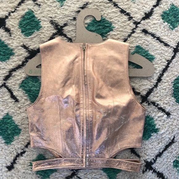 Copper metallic cropped authentic leather top - Picture 4 of 8